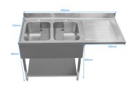 DWS1600-main - The Grease Trap Store DWS1600RHD-Double Bowl Dishwasher Sink Right Drainer - 1600mm