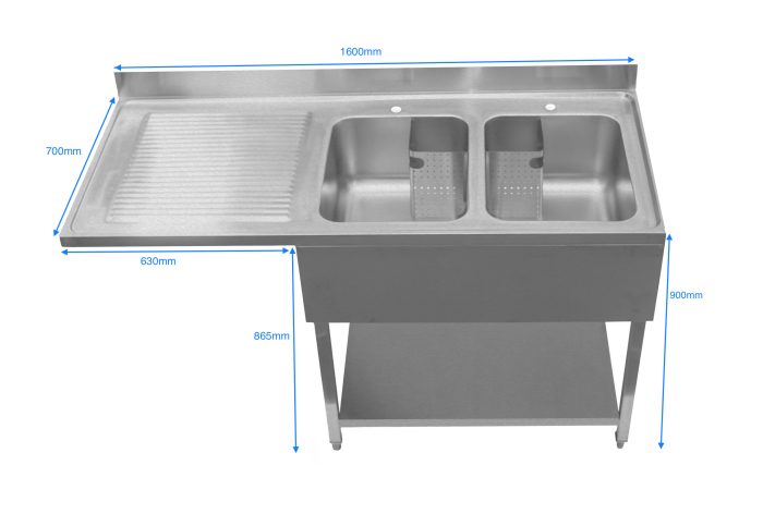 DWS1600LHD-Double Bowl Dishwasher Sink Left Hand Drainer - 1600mm