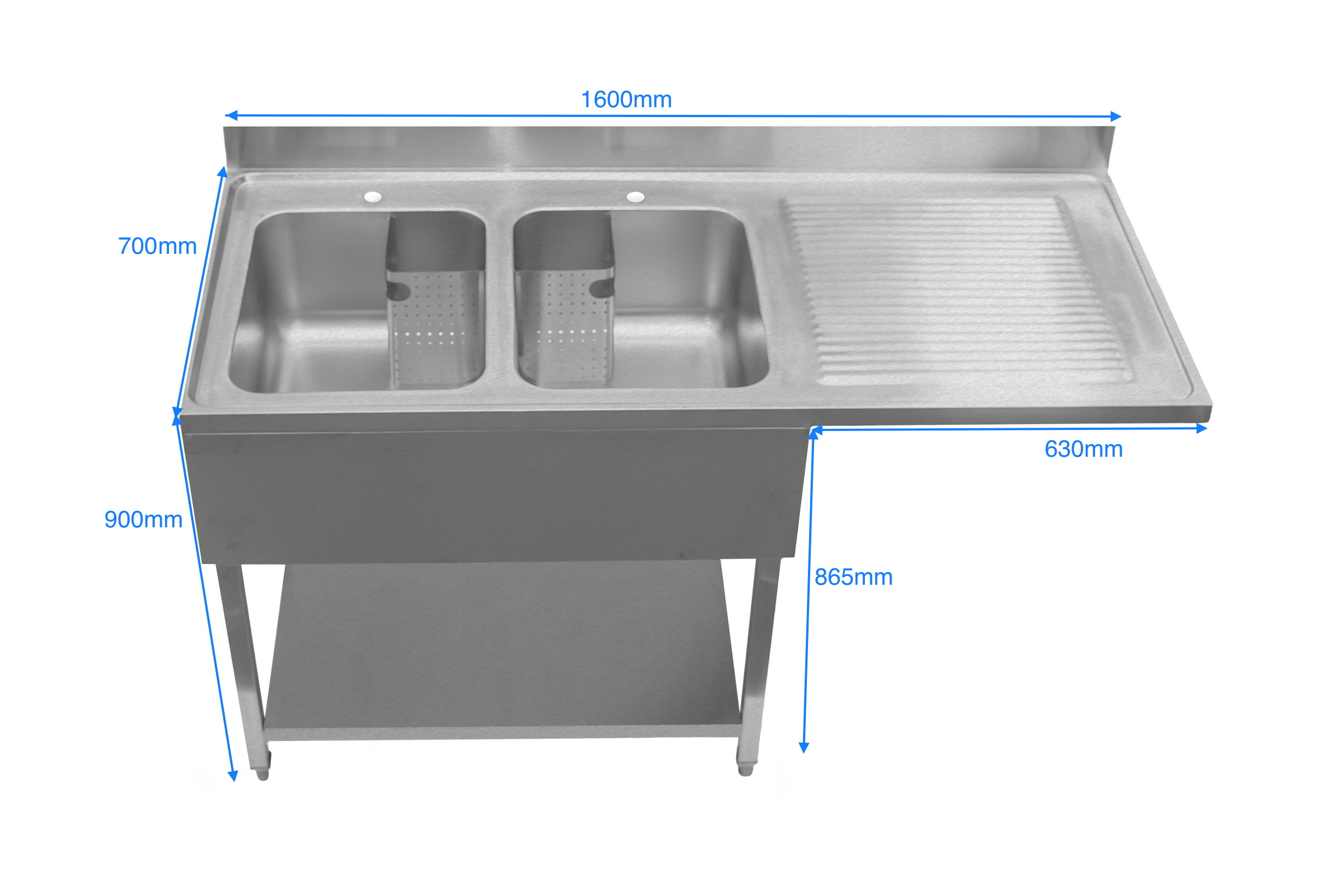 DWS1600RHD-Double Bowl Dishwasher Sink Right Drainer - 1600mm